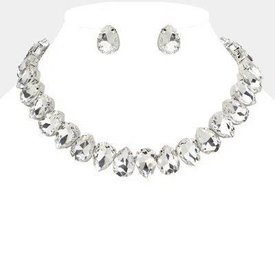 Fashnzfab Teardrop Stone Cluster Link Evening Necklace In Multi