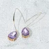 Fashnzfab Teardrop Stone Cluster Long Drop Earrings - Light, Purple In Gold