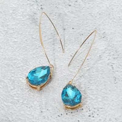 Fashnzfab Teardrop Stone Cluster Long Drop Earrings - Teal In Blue