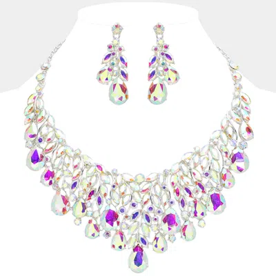 Fashnzfab Teardrop Stone Cluster Marquise Vine Embellished Evening Necklace In Multi
