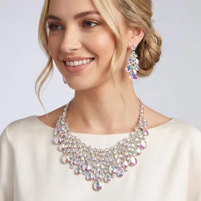 Fashnzfab Teardrop Stone Cluster Marquise Vine Embellished Evening Necklace In Metallic