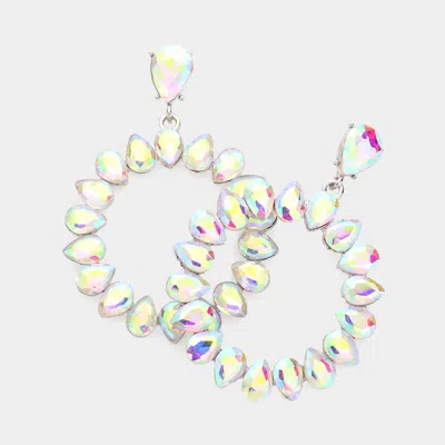 Fashnzfab Teardrop Stone Cluster Open Circle Dangle Evening Earrings - Ab, Silver In Gold