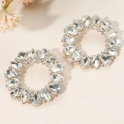 Fashnzfab Teardrop Stone Cluster Open Circle Statement Evening Earrings - Clear, Gold In Multi