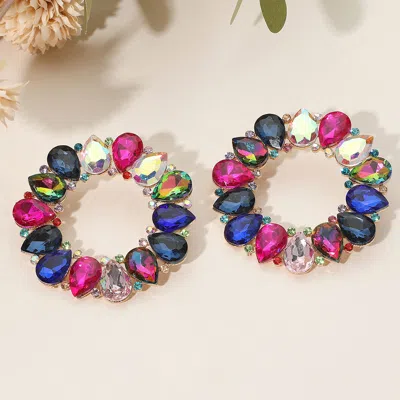 Fashnzfab Teardrop Stone Cluster Open Circle Statement Evening Earrings In Multi