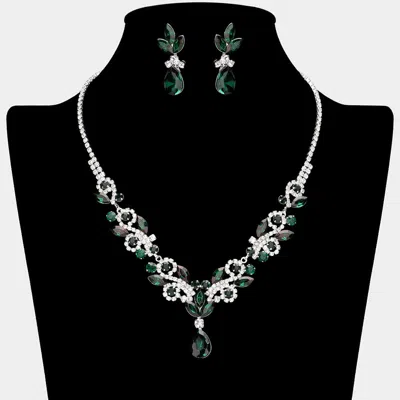 Fashnzfab Teardrop Stone Cluster Pendant Marquise Stone Cluster Rhinestone Paved Necklace - Emerald, Silver In Gold