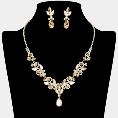 Fashnzfab Teardrop Stone Cluster Pendant Marquise Stone Cluster Rhinestone Paved Necklace - Gold, Lt Col Topaz