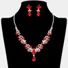 Fashnzfab Teardrop Stone Cluster Pendant Marquise Stone Cluster Rhinestone Paved Necklace - Red, Silver In Red