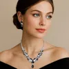 Fashnzfab Teardrop Stone Cluster Pendant Marquise Stone Cluster Rhinestone Paved Necklace In Multi