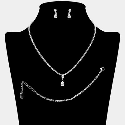 Fashnzfab Teardrop Stone Cluster Pendant Pointed Rhinestone Paved Jewelry Set In Metallic