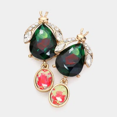 Fashnzfab Teardrop Stone Cluster Pointed Bug Oval Stone Dangle Earrings - Emerald, Gold In Multi