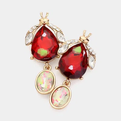 Fashnzfab Teardrop Stone Cluster Pointed Bug Oval Stone Dangle Earrings - Gold, Siam In Multi