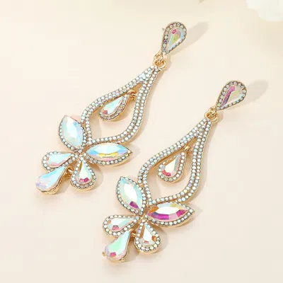 Fashnzfab Teardrop Stone Cluster Pointed Chandelier Dangle Evening Earrings - Ab, Gold