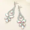 Fashnzfab Teardrop Stone Cluster Pointed Chandelier Dangle Evening Earrings - Ab, Silver In Multi