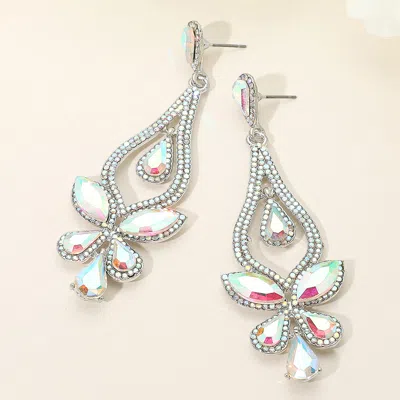 Fashnzfab Teardrop Stone Cluster Pointed Chandelier Dangle Evening Earrings - Ab, Silver In Multi