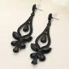 Fashnzfab Teardrop Stone Cluster Pointed Chandelier Dangle Evening Earrings - Black, Jet Black In Black