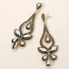 Fashnzfab Teardrop Stone Cluster Pointed Chandelier Dangle Evening Earrings - Gold, Hematite In Gray