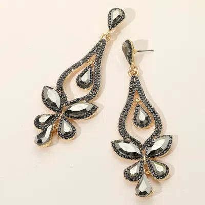 Fashnzfab Teardrop Stone Cluster Pointed Chandelier Dangle Evening Earrings - Gold, Hematite In Gray
