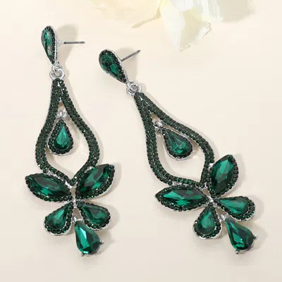 Fashnzfab Teardrop Stone Cluster Pointed Chandelier Dangle Evening Earrings In Green