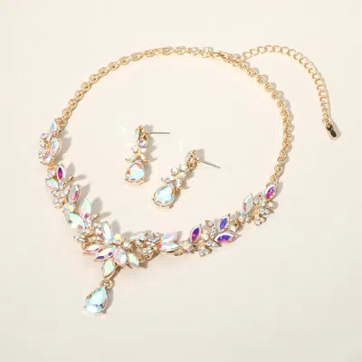 Fashnzfab Teardrop Stone Cluster Pointed Marquise Stone Cluster Embellished Evening Necklace In Gold