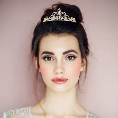 Fashnzfab Teardrop Stone Cluster Pointed Rhinestone Paved Princess Tiara 2" In Gold