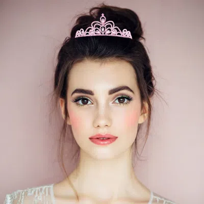 Fashnzfab Teardrop Stone Cluster Pointed Rhinestone Paved Princess Tiara 2" In Pink