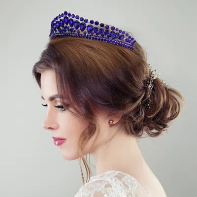 Fashnzfab Teardrop Stone Cluster Princess Tiara - Sapphire In Blue
