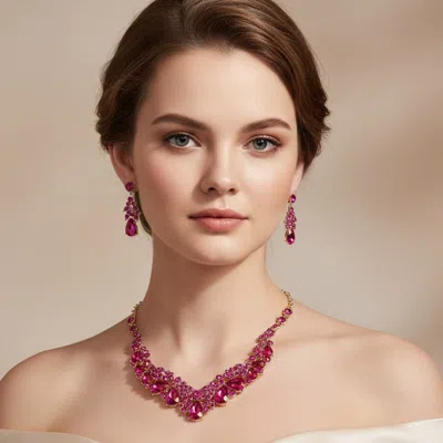 Fashnzfab Teardrop Stone Cluster Rhinestone Leaf Vine Evening Necklace In Multi