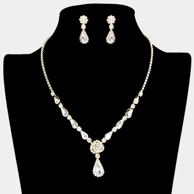 Fashnzfab Teardrop Stone Cluster Rhinestone Necklace In Metallic