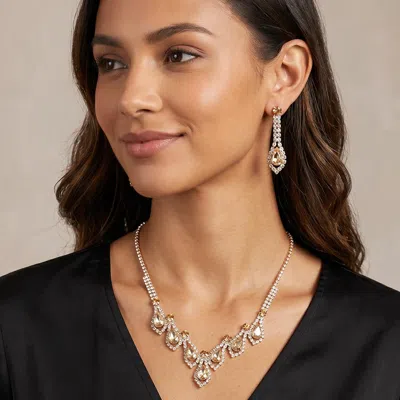 Fashnzfab Teardrop Stone Cluster Rhinestone Necklace In Silver