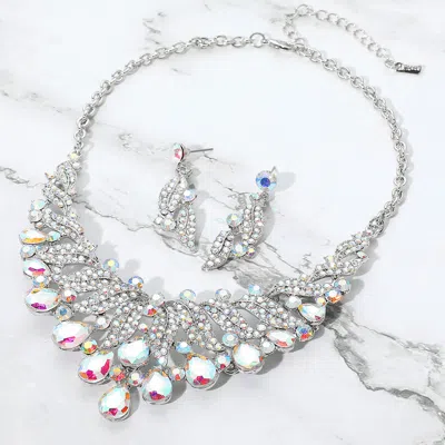Fashnzfab Teardrop Stone Cluster Rhinestone Paved Embellished Collar Evening Necklace In Metallic