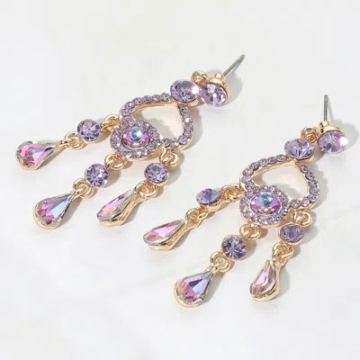 Fashnzfab Teardrop Stone Cluster Rip Chandelier Dangle Evening Earrings In Purple