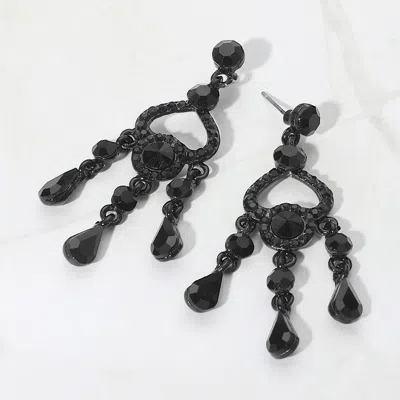 Fashnzfab Teardrop Stone Cluster Rip Chandelier Dangle Evening Earringsjet Black