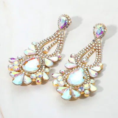 Fashnzfab Teardrop Stone Cluster Statement Evening Earrings - Ab, Gold
