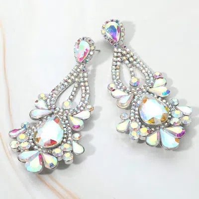 Fashnzfab Teardrop Stone Cluster Statement Evening Earrings - Ab, Silver In Multi