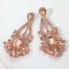 Fashnzfab Teardrop Stone Cluster Statement Evening Earrings - Peach, Rose Gold In Brown