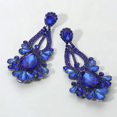 Fashnzfab Teardrop Stone Cluster Statement Evening Earrings - Royal Blue