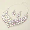 Fashnzfab Teardrop Stone Cluster Statement Evening Necklace In Metallic