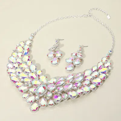Fashnzfab Teardrop Stone Cluster Statement Evening Necklace In Metallic