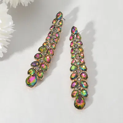 Fashnzfab Teardrop Stone Cluster Vine Dropdown Evening Earrings In Metallic