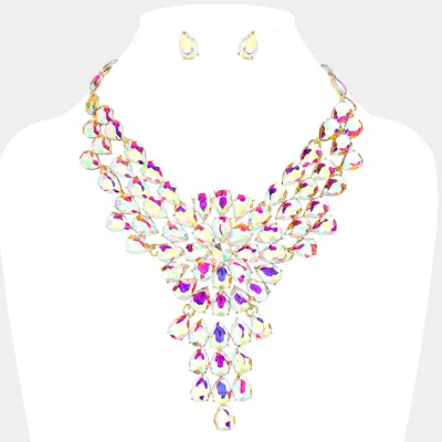 Fashnzfab Teardrop Stone Cluster Vine Evening Necklace In Multi