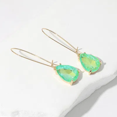 Fashnzfab Teardrop Stone Cushion Dangle Earrings - Ab, Mint In Green