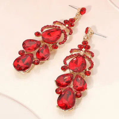 Fashnzfab Teardrop Stone Custer Chandelier Drop Dangle Earrings - Gold, Red In Orange