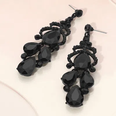 Fashnzfab Teardrop Stone Custer Chandelier Drop Dangle Earrings In Black