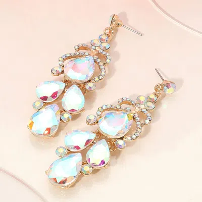 Fashnzfab Teardrop Stone Custer Chandelier Drop Dangle Earrings In Multi