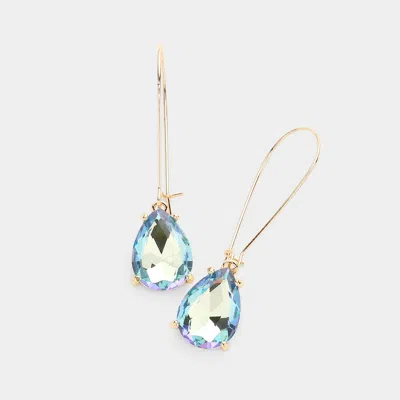 Fashnzfab Teardrop Stone Dangle Evening Earrings - Ab, Aqua In Brown