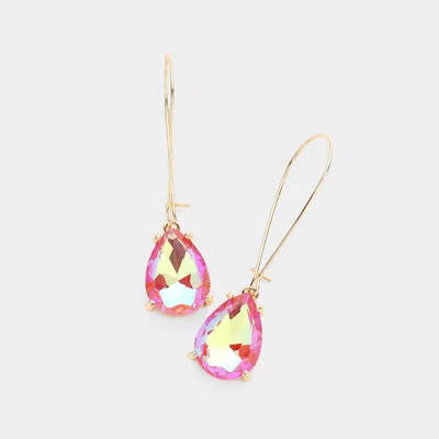 Fashnzfab Teardrop Stone Dangle Evening Earrings - Ab, Coral In Gold