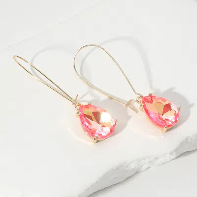 Fashnzfab Teardrop Stone Dangle Evening Earrings - Ab, Coral, Neon In Gold