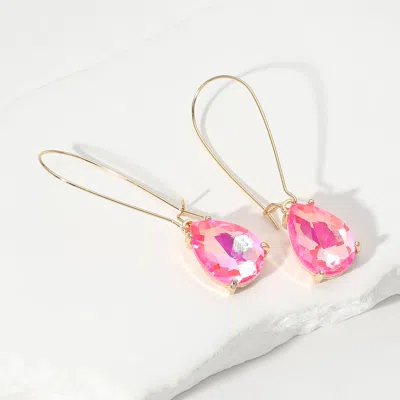 Fashnzfab Teardrop Stone Dangle Evening Earrings - Ab, Fuchsia, Neon In Gold