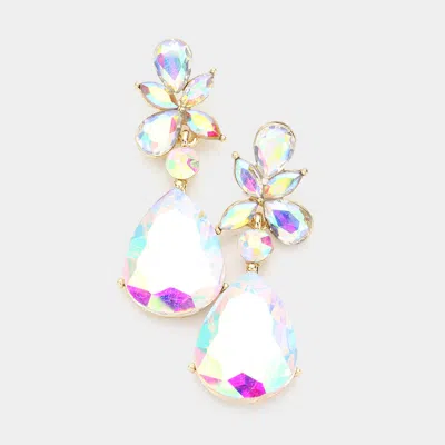 Fashnzfab Teardrop Stone Dangle Evening Earrings - Ab, Gold In Multi