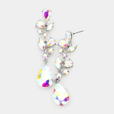 Fashnzfab Teardrop Stone Dangle Evening Earrings - Ab, Silver